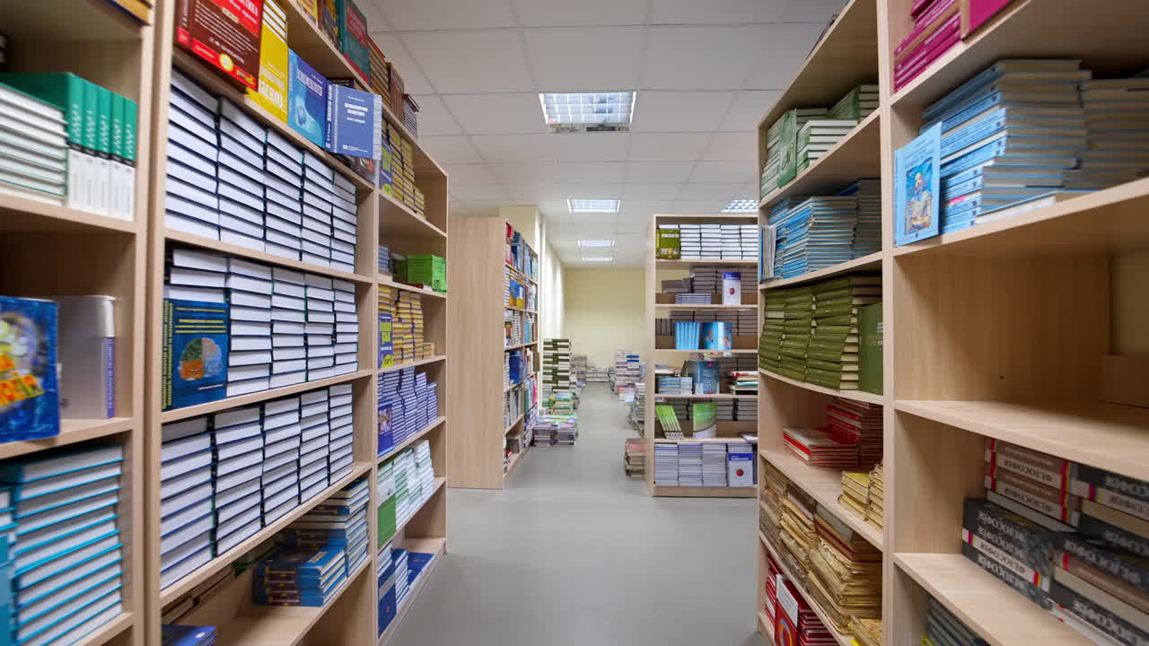 Libri della biblioteca sugli scaffali. Sfondo di scaffali con libri in biblioteca.
