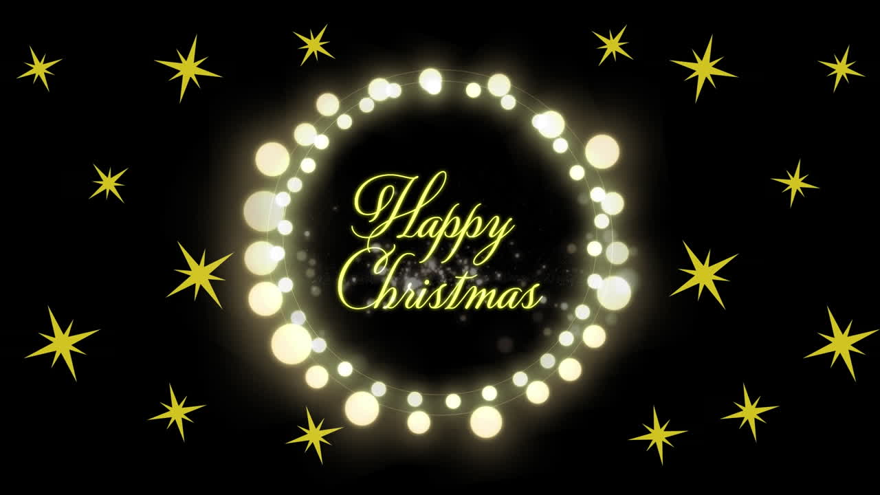 별 위에 떠다니는 해피 크리스마스 텍스트의 애니메이션