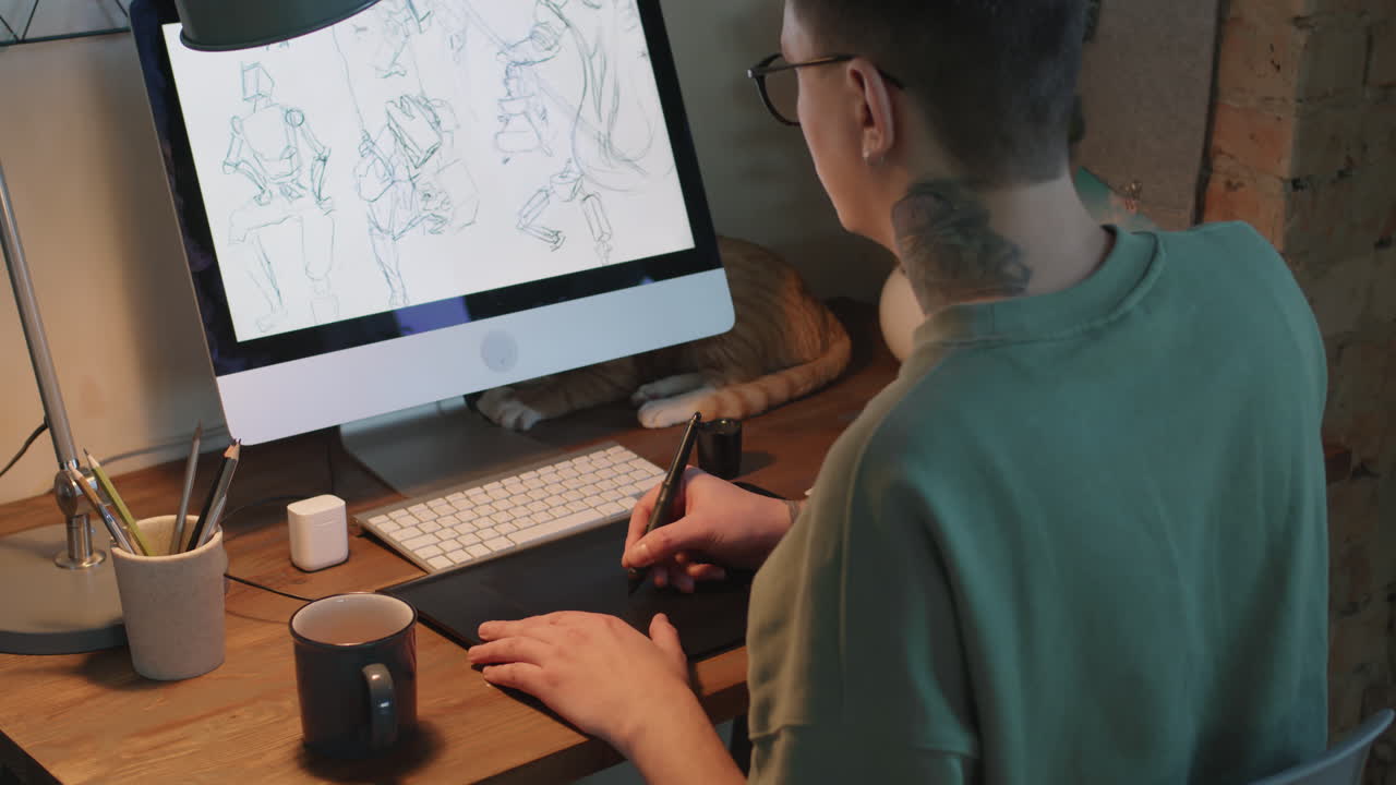 Male Graphic Designer Drawing Sketches With Tablet