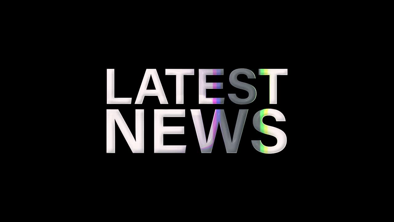 4K 3D LATEST NEWS silver word title with loop glitch effect text isolated using QuickTime Alpha Channel ProRes 4444 with shine light loop. Latest News glitch text looping effect element concept.