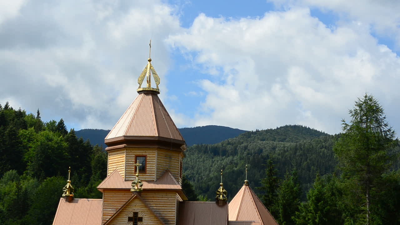 Orthodox wooden church, Ukraine. Shooting in the Carpathians