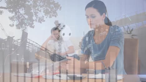 animación del procesamiento de datos sobre pareja caucásica y dados.