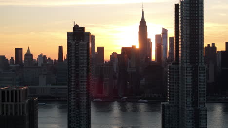 aerial view of new york city's financial district. shot at sunset