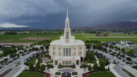 Payson,-Utah-LDS-Mormon-Temple-for-the-Church-of-Jesus-Christ-of-Latter-Day-Saints,-Static-Aerial