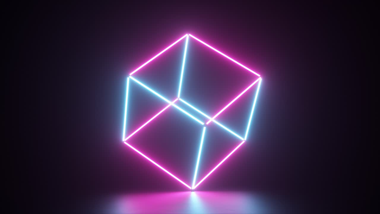 네온 기하학 큐브