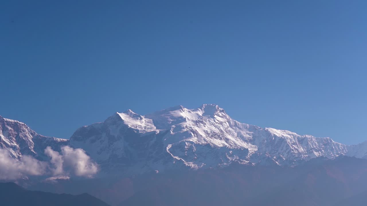 Landscape view of snow covered mountain in Lamjung, Nepal.