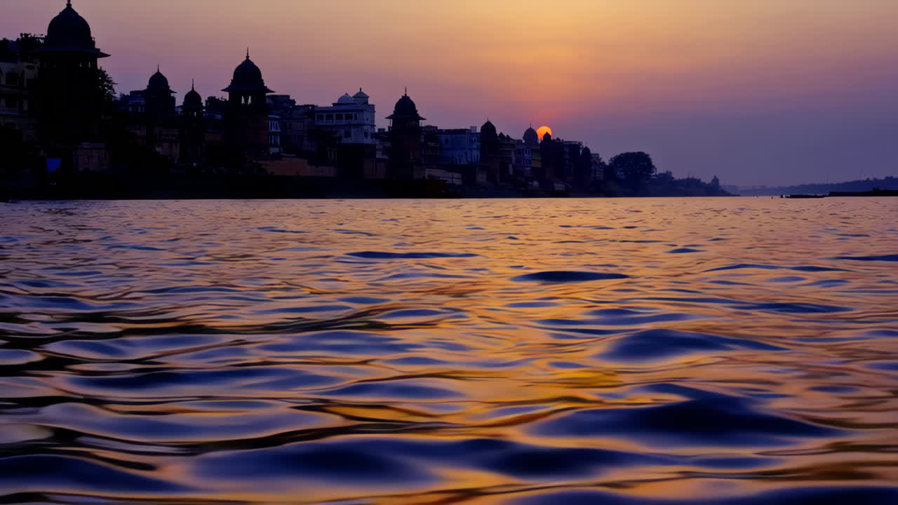 Serene Sunset over a Historic River City