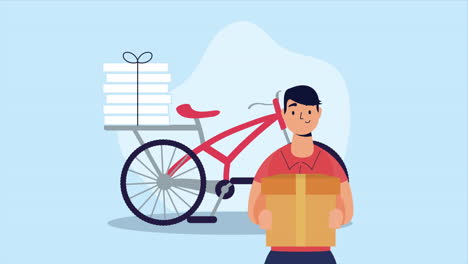 pizza delivery person with bicycle