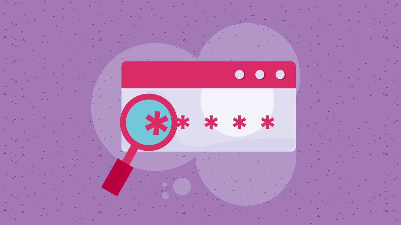 lupa con contraseña animación de seguridad cibernética