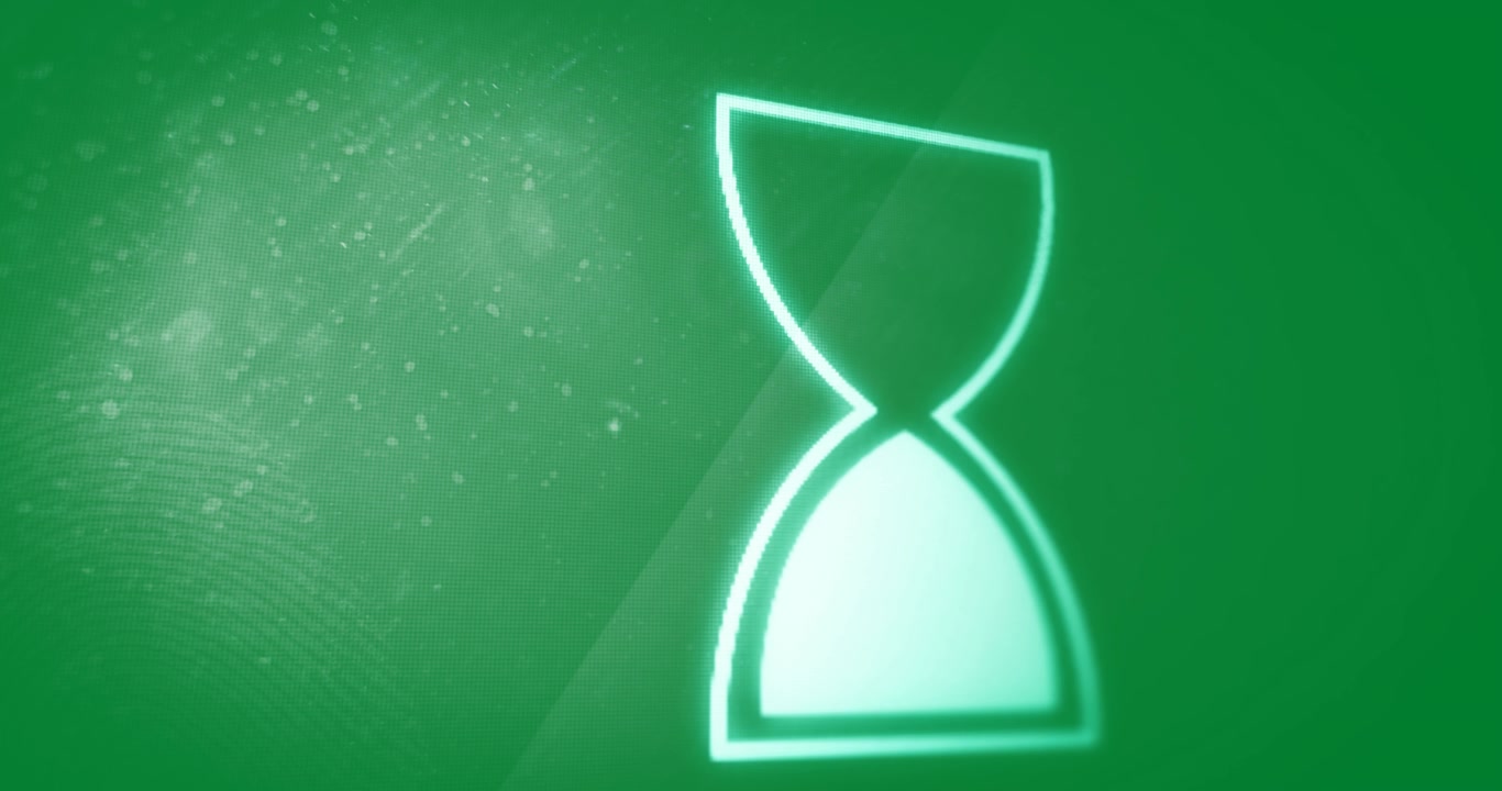 Animation of pale green loading hourglass moving on black background