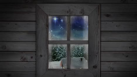 animation of window view and christmas decoration