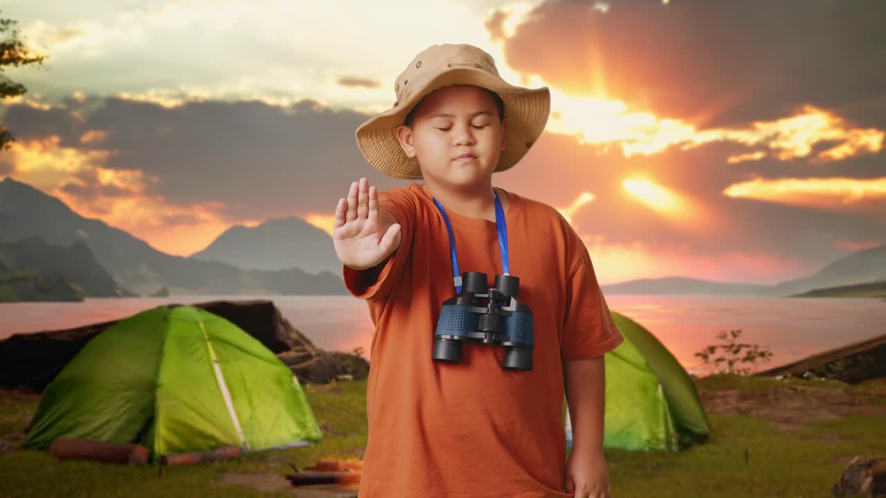 Boy Stopping at Camping Site