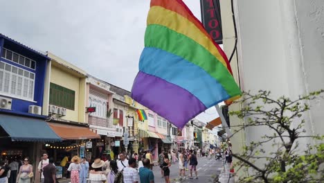 gay pride flag in a thai street market