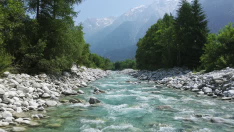 clear river running through lush forest and rocky banks in the picturesque swiss alps