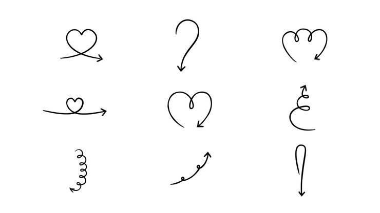 Animated Hand-Drawn Doodle Arrows and Hearts on White Background