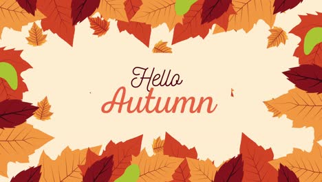 hola otoño animación de letras con marco de hojas