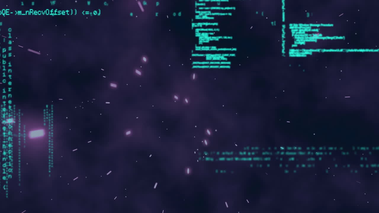 Animation of data processing over glowing stripes in background