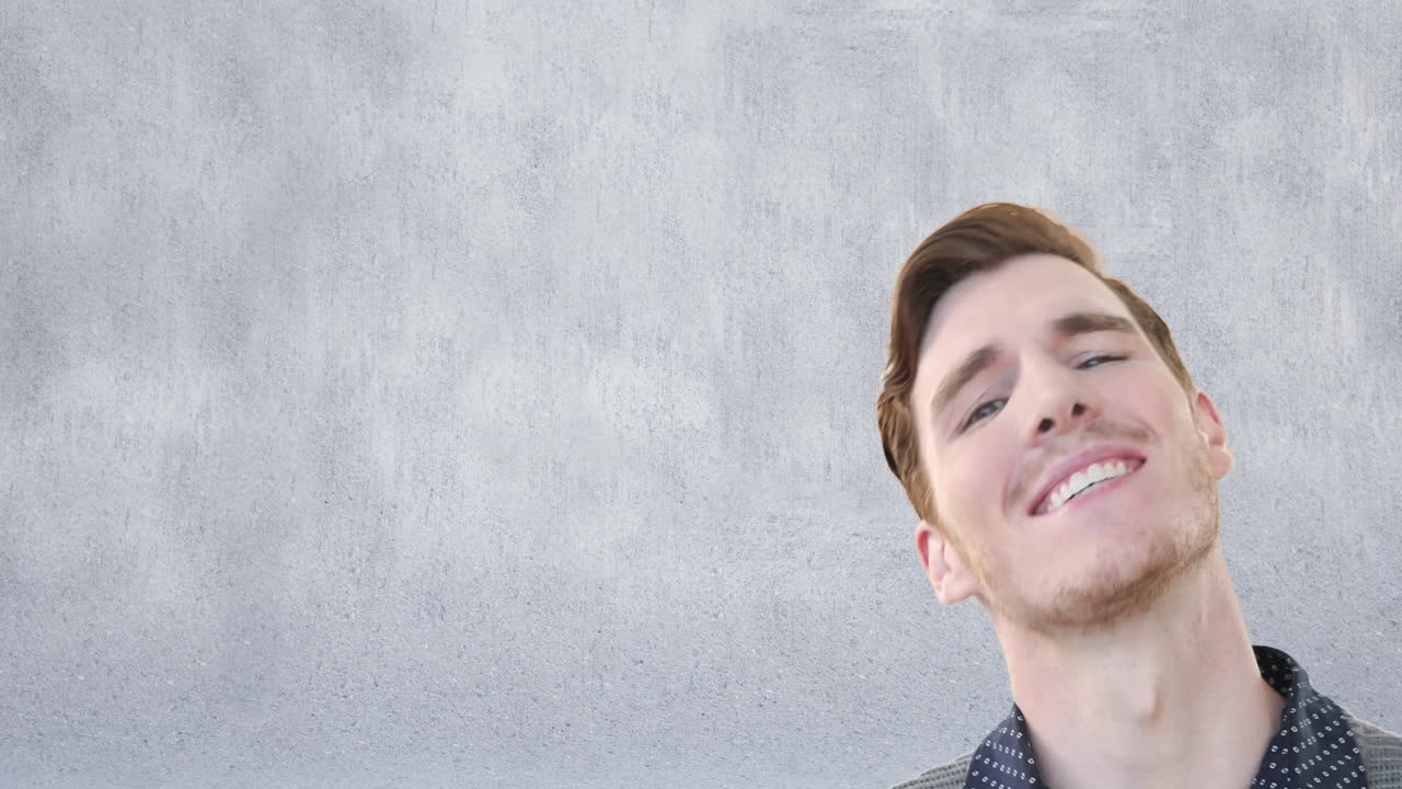 회색 배경의 복사 공간에 대한 놀라운 백인 남자의 애니메이션