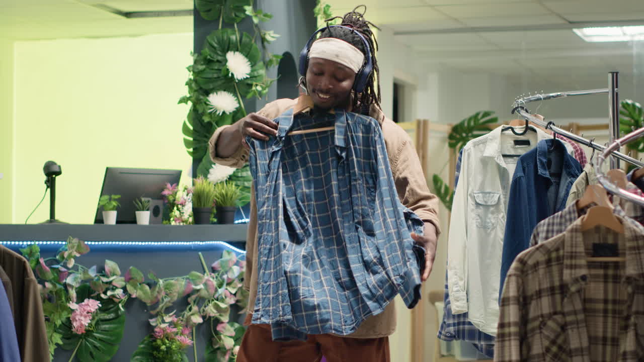 hombre escuchando música mientras ahorra