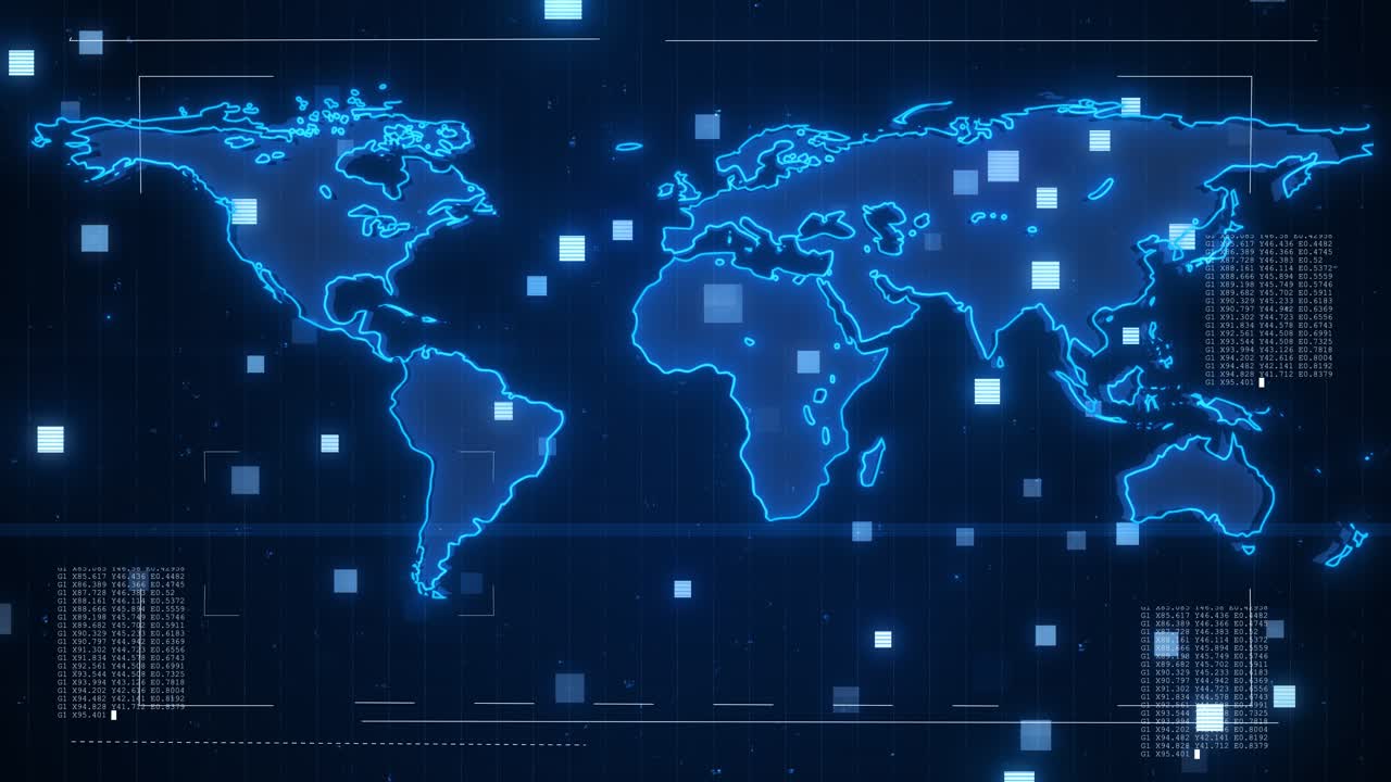 Blue abstract background geographic map planet earth global network connection system internet