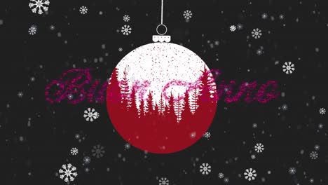 Weihnachtsfeierkonzept-Mit-Roter-Weihnachtskugel-Und-Fallenden-Schneeflocken