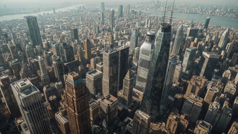 Aerial View of a Modern City Skyline with Numerous Skyscrapers