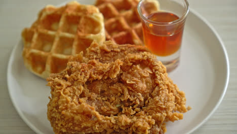 homemade-fried-chicken-waffle-with-honey-or-maple-syrup