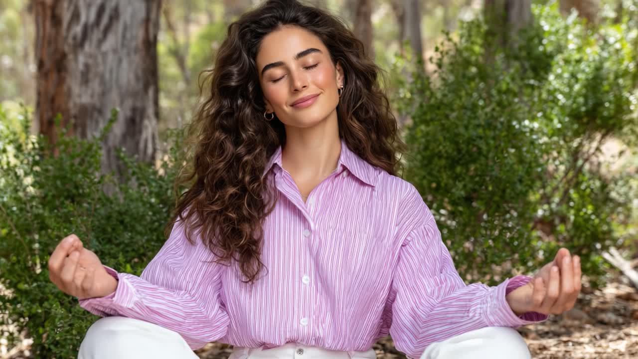 A Tranquil Moment of Meditation in Nature: Capturing Inner Peace Through Mindfulness and Self-Reflection Amidst Serene Greenery