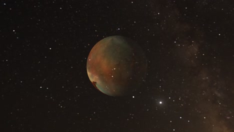 a brown planet against a nebula cloud background