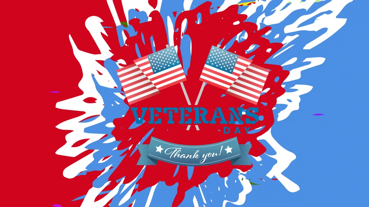 Animation of veterans day text over blue background
