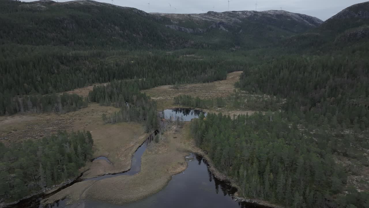 hildremsvatnet, condado de trondelag, noruega - un lago sereno envuelto por un entorno verde, con una cordillera lejana que completa el panorama tranquilo - retiro aéreo