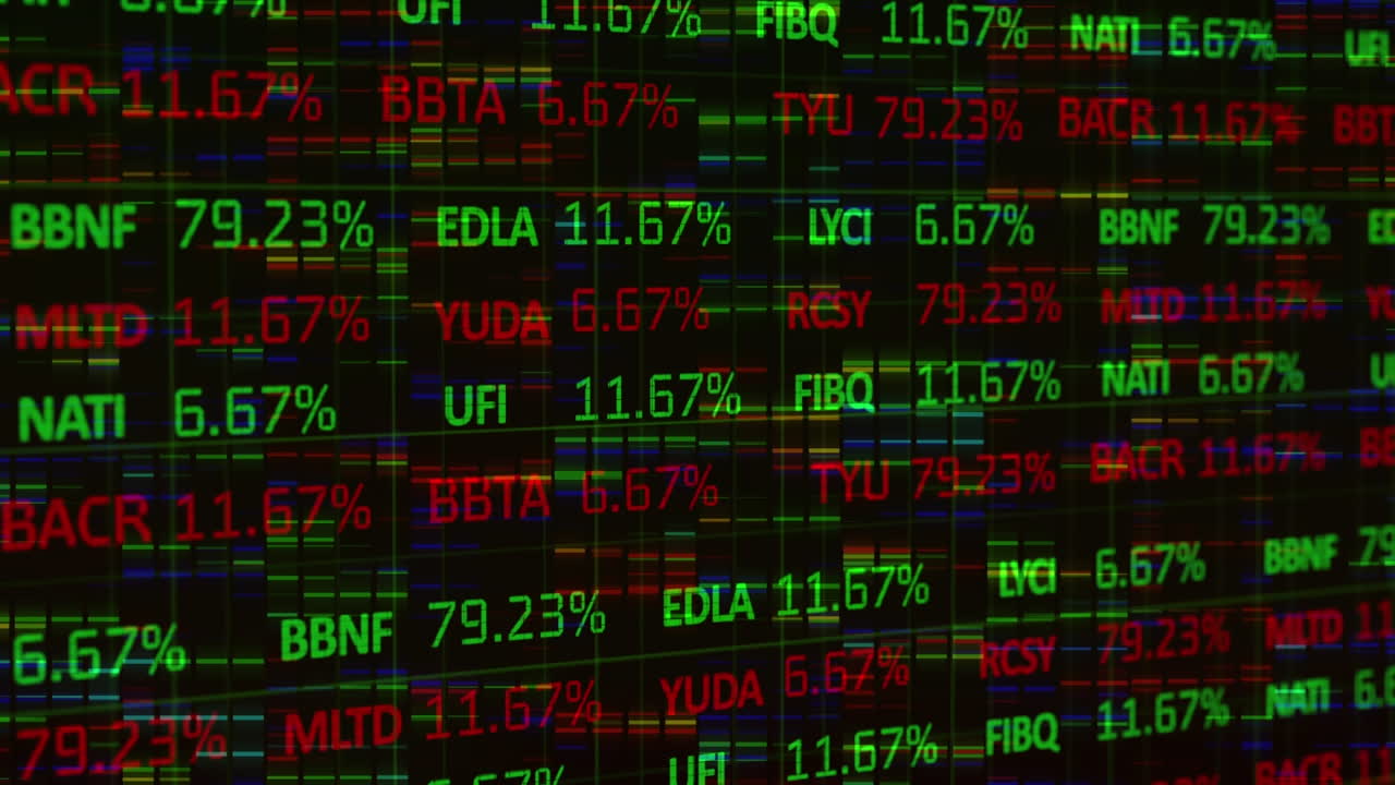 Elaborazione dati del mercato azionario su sfondo nero