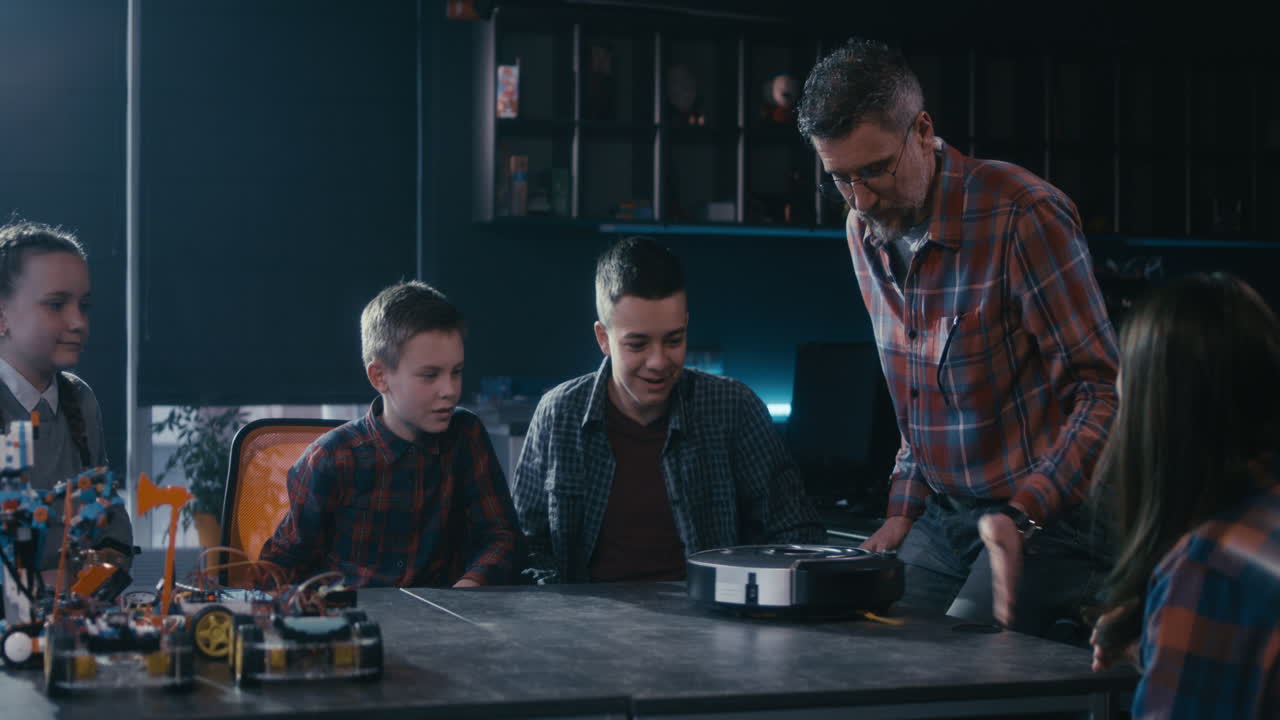 Students learning about robotics and technology in the classroom