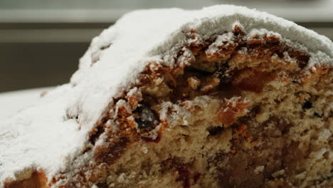 close-up of a sliced stollen