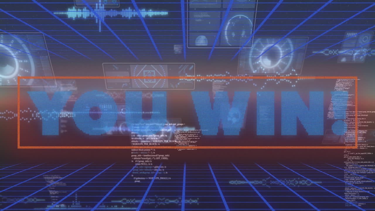 당신이 떠다니는 화면으로 디지털 추상 공간에서 승리하는 애니메이션