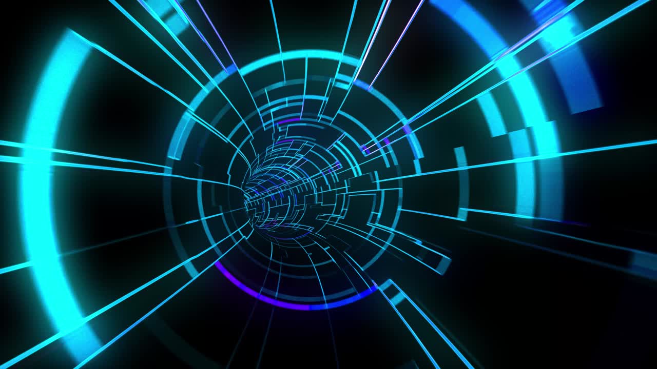túnel azul abstracto de ciencia ficción con elementos de diseño rectangular. vj futurista para video musical, concierto de club, fondo de alta tecnología. alienígena, nave espacial, futuro. avanzando. animación 3d 4k