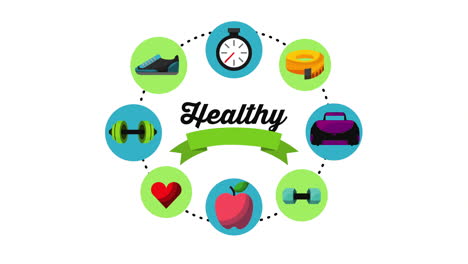 healthy lifestyle with set icons animation