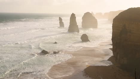 waves crashing against iconic limestone stacks