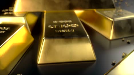 fine gold bars 1000 grams on the floor with scattered pieces of gold. concept of wealth