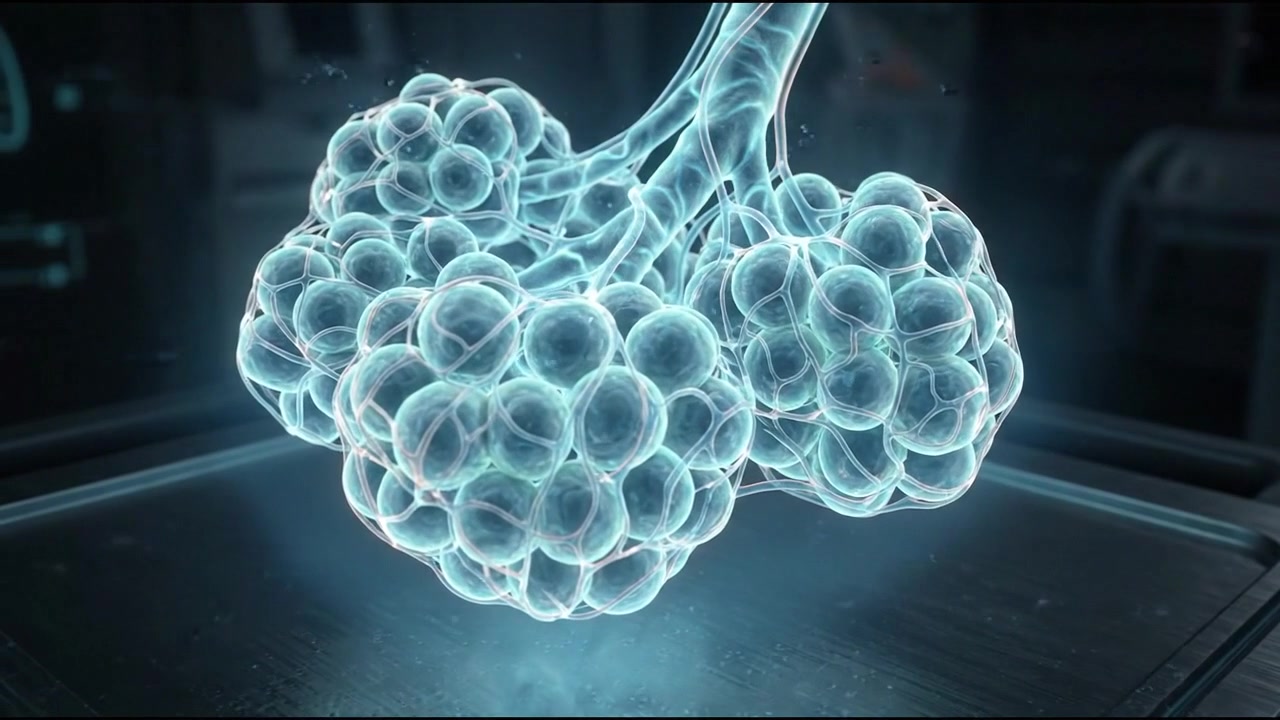 Rendering olografico 3D della struttura dei bronchi respiratori nei polmoni