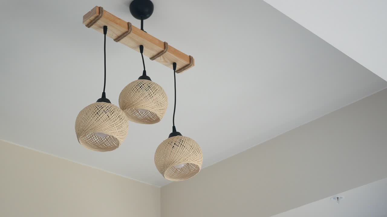 Modern Rattan and Wood Chandelier