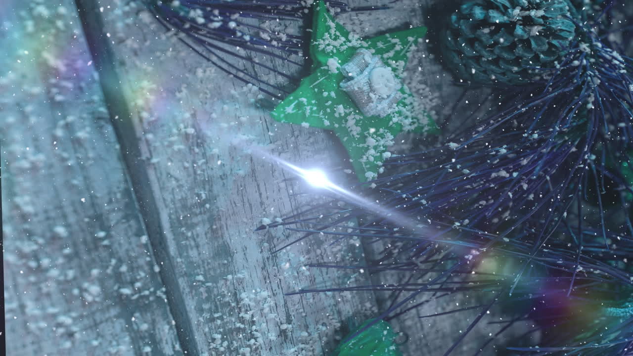 animación de fuegos artificiales sobre el paisaje de estrellas e invierno