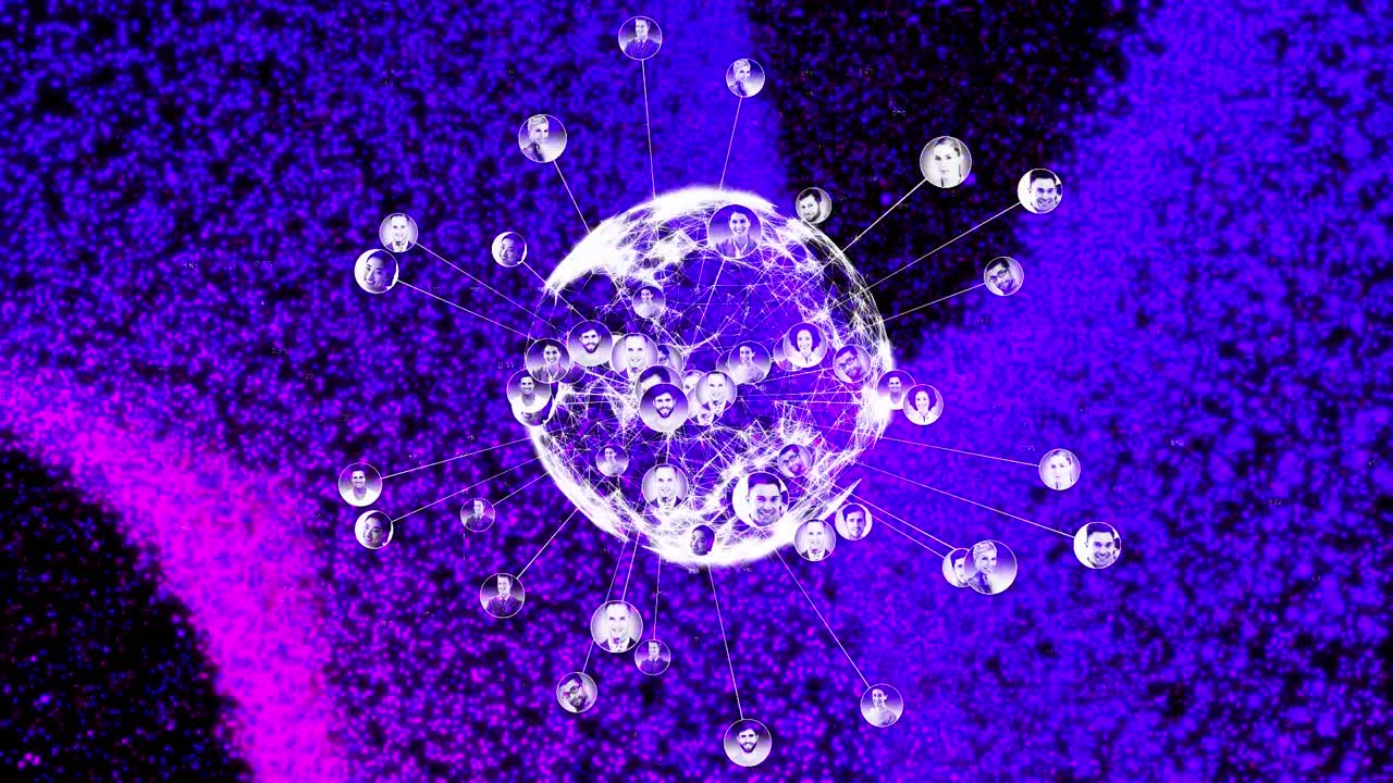 검은색 배경에 있는 아이콘과 반점으로 지구상의 애니메이션