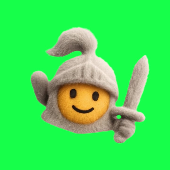 Cavaleiro Emoji Animado Fofo Acenando com Espada em Tela Verde