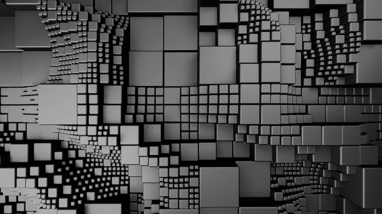 3d animation of black abstract geometric background of blocks. Seamless loop