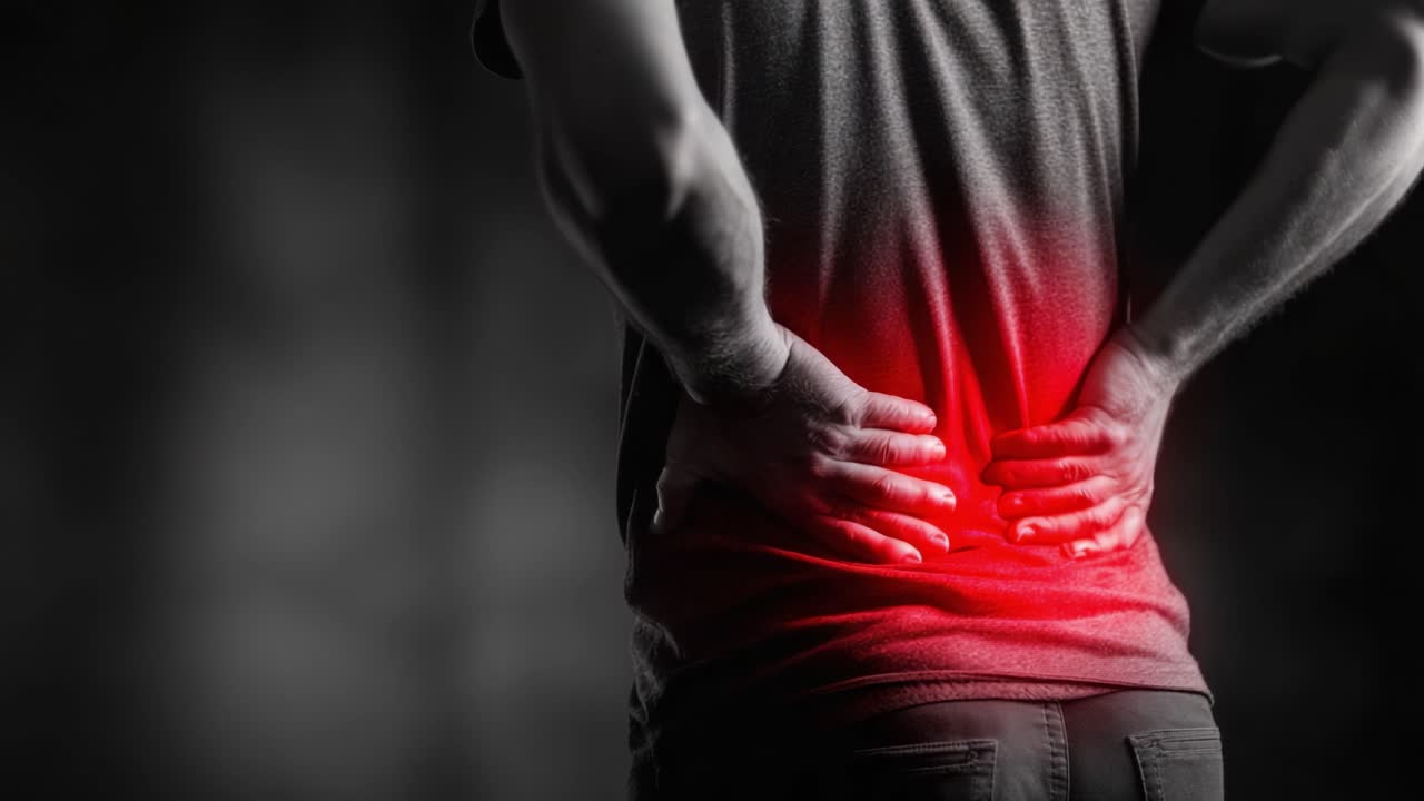 An Individual Experiencing Discomfort Illustrates the Struggles of Chronic Back Pain and Its Impact on Daily Life in Two Striking Frames