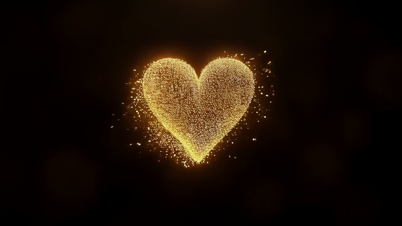 Pulsing golden heart reacting to burst on dark backdrop, shedding ...