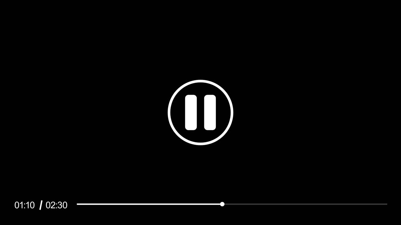 Video player timer interface with mouse click animation isolated on black background