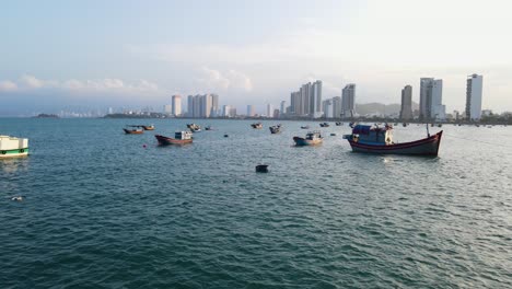 fishing boats on the coast of nha trang - vietnam