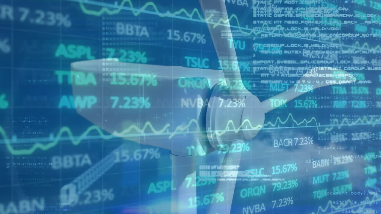 풍력 터빈을 통해 금융 데이터 처리의 애니메이션